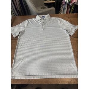 Stitch Golf Polo Shirt Mens Large Blue White Striped Stretch Golf Short Sleeve